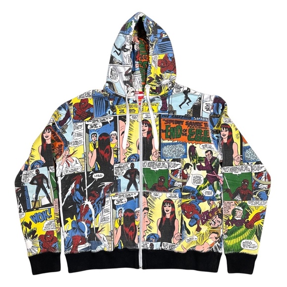 Vintage Y2K Marvel New Era Spider-Man End of Green Goblin All Over Hoodie Mens L - Picture 1 of 13